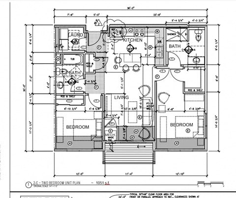 Floor plan for 2 beds, 2 baths, 1073 sqft